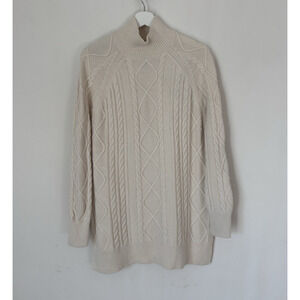 Reiss Sweater Small Mock Neck Cable Knit Ivory Wool Blend Long Relaxed